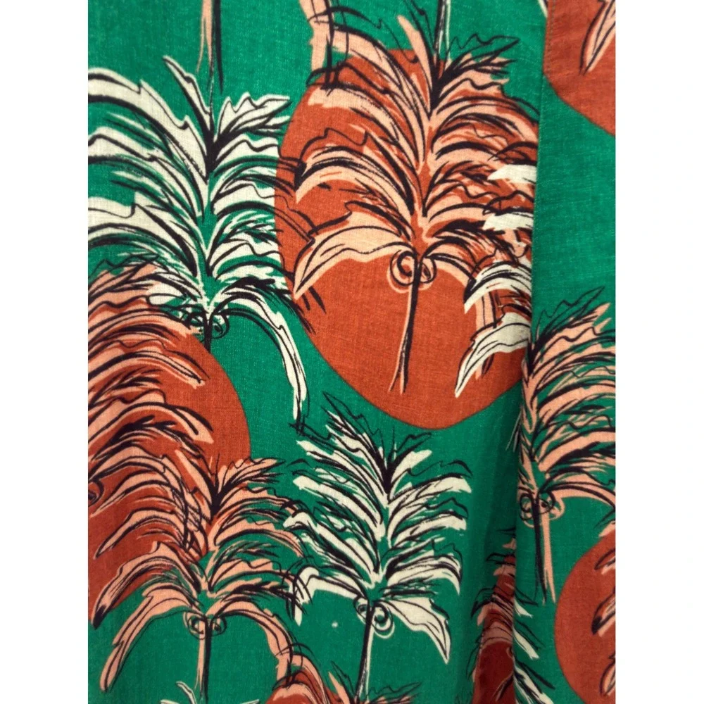Nicole Miller Linen Pants Tropical Print Wide Leg Belted Large Resort Vacation - Picture 10 of 13